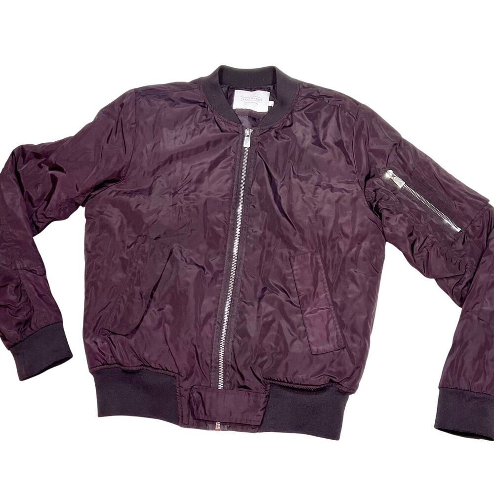 Eleven Paris Bomber Jacket Burgundy Insulated Flight Biker Full Zip Size Large